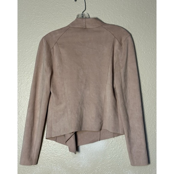 BlankNYC Size S Dusty Pink Faux Micro Suede Draped Moto Zip Jacket - Picture 3 of 8